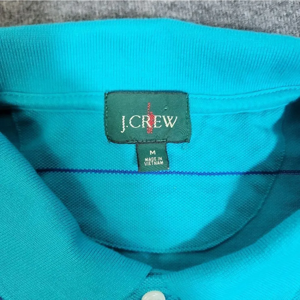 Vintage J.Crew Men’s Polo Shirt M Turquoise Blue Stripe Cotton Short Sleeve